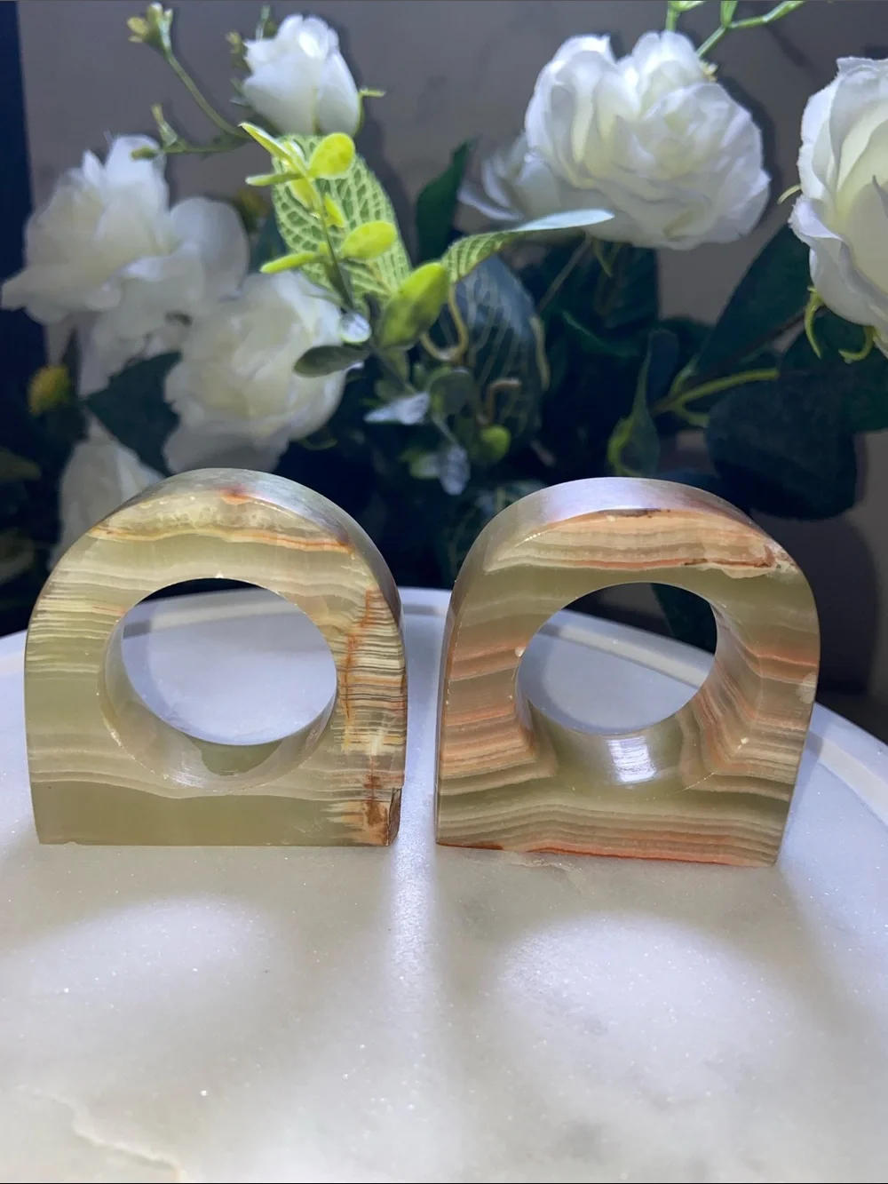 Onyx Stone Marvel Napkin Rings Holders Set of 2